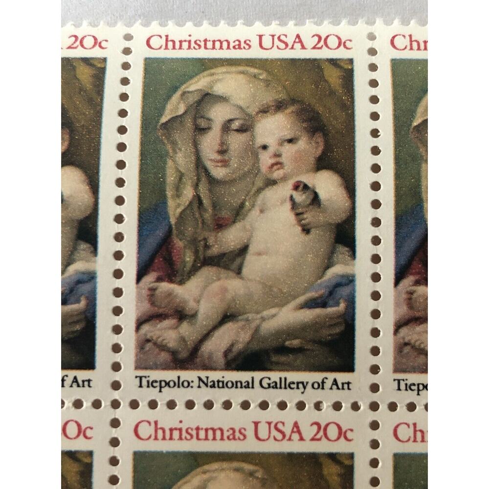 Vintage 1982 USPS Block of 20 Mr Zip 20c MNH Christmas Madonna & Child Tiepolo